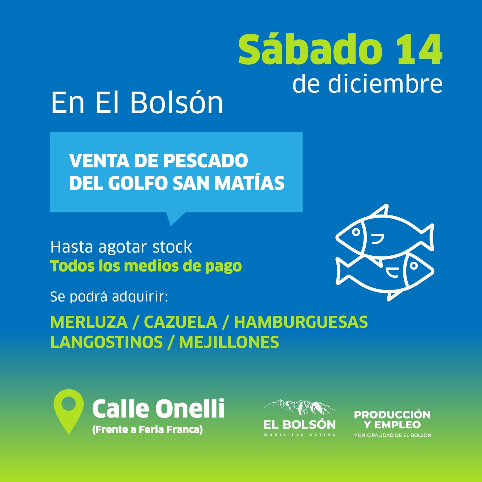 venta de pescado del golfo de san matías a precios promocionales en el bolsón